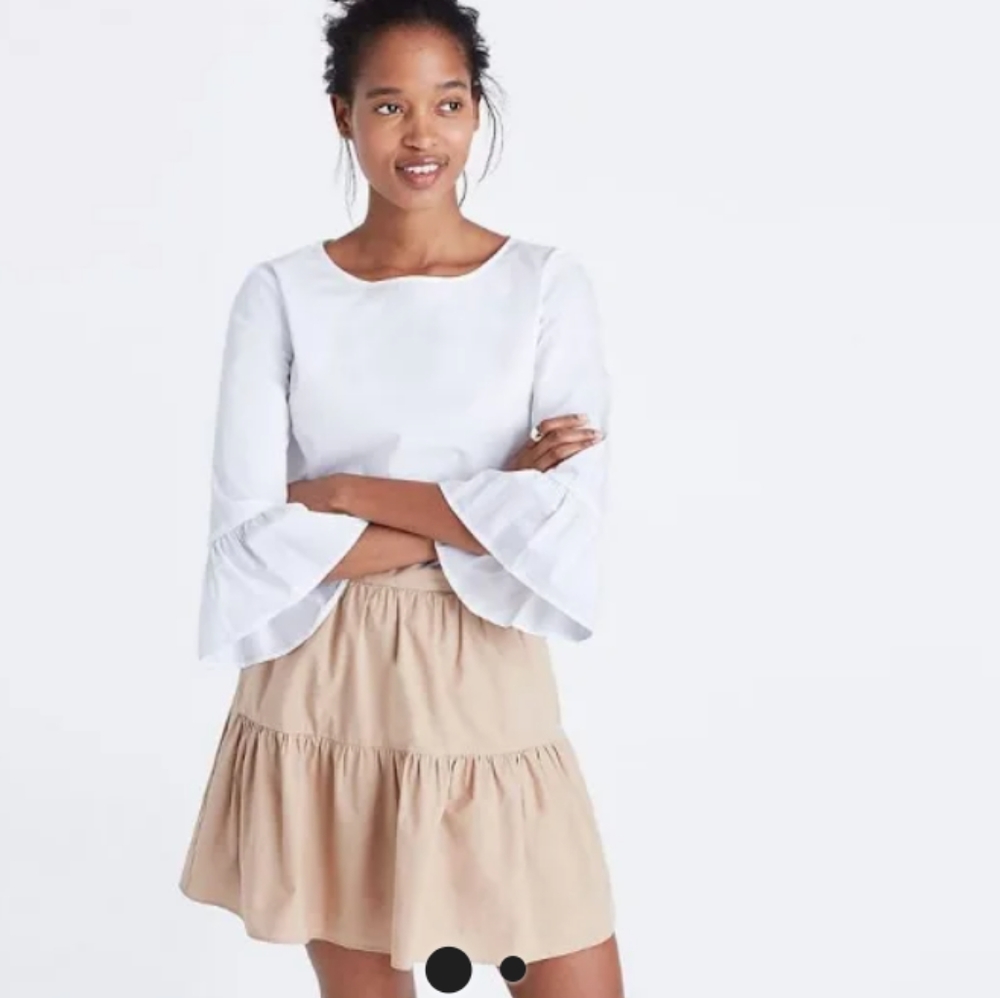 - - Marled crisp cotton boxy white bell sleeve popover